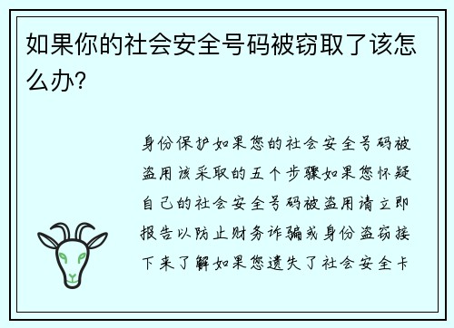 如果你的社会安全号码被窃取了该怎么办？